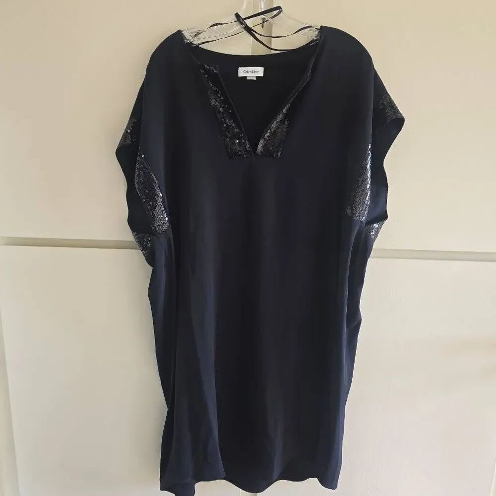 Calvin Klein Black Tunic/Sheath Dress, Sequin Embellished NWOT, Sz. 18W